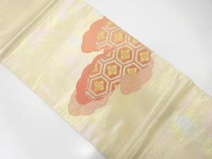 雲に花亀甲模様織り出し　開き名古屋帯（額縁仕立て）